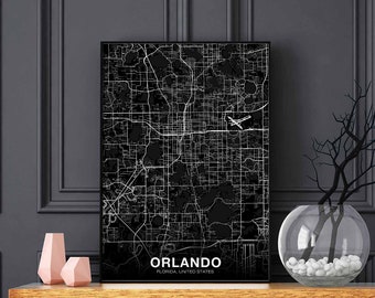 ORLANDO Florida FL USA map poster black white Hometown City Print Modern Home Decor Office Decoration Wall Art Dorm Bedroom Gift