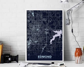 EDMOND Oklahoma OK US map poster color Hometown City Print Modern Home Decor Office Decoration Wall Art Dorm Bedroom Gift