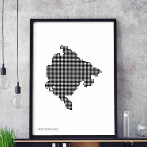 MONTENEGRO Landkarte Plakat schwarz-weiß mit Punkten Wand Kunst Design modern schweizerisch skandinavisch Einweihungsparty