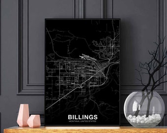 BILLINGS Montana MA USA map poster black white Hometown City Print Modern Home Decor Office Decoration Wall Art Dorm Bedroom Gift