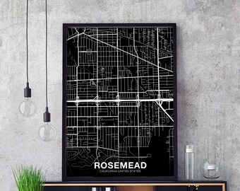 ROSEMEAD California CA USA map poster black white Hometown City Print Modern Home Decor Office Decoration Wall Art Dorm Bedroom Gift