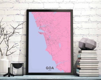 GOA India map poster color Hometown City Print Modern Home Decor Office Decoration Wall Art Dorm Bedroom Gift