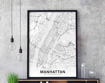 MANHATTAN New York ny usa map poster black white Hometown City Print Modern Home Decor Office Decoration Wall Art Dorm Bedroom Gift
