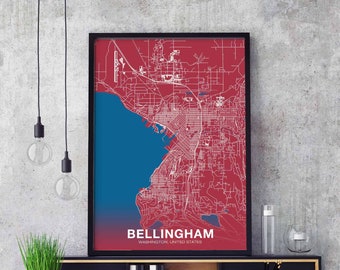 BELLINGHAM Washington WA USA poster color Hometown City Print Modern Home Decor Office Decoration Wall Art Dorm Bedroom Gift