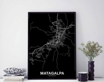 MATAGALPA Nicaragua map poster black white Hometown City Print Modern Home Decor Office Decoration Wall Art Dorm Bedroom Gift