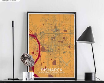 BISMARCK North Dakota USA map poster black white Hometown City Print Modern Home Decor Office Decoration Wall Art Dorm Bedroom Gift
