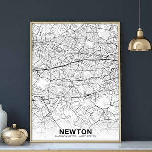 NEWTON Massachusetts MA US map poster black white  Hometown City Print Modern Home Decor Office Decoration Wall Art Dorm Bedroom Gift