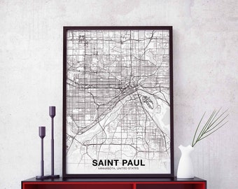 SAINT PAUL Minnesota MN usa map poster black white Hometown City Print Modern Home Decor Office Decoration Wall Art Dorm Bedroom Gift