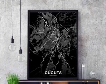 CUCUTA Colombia map poster black white Hometown City Print Modern Home Decor Office Decoration Wall Art Dorm Bedroom Gift