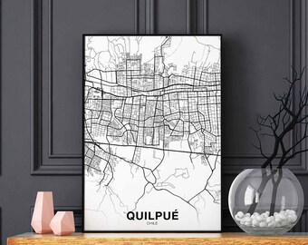QUILPUE Chile map poster black white Hometown City Print Modern Home Decor Office Decoration Wall Art Dorm Bedroom Gift