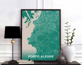 PORTO ALEGRE Brazil map poster color Hometown City Print Modern Home Decor Office Decoration Wall Art Dorm Bedroom Gift