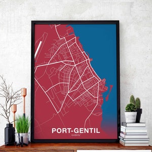 PORT-GENTIL Gabon carte affiche couleur ville natale ville impression moderne décor à la maison bureau décoration mur art dortoir chambre cadeau