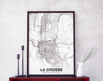 LA CROSSE Wisconsin WI usa map poster black white  Hometown City Print Modern Home Decor Office Decoration Wall Art Dorm Bedroom Gift