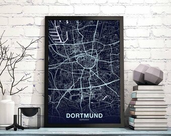 DORTMUND Germany map poster color Hometown City Print Modern Home Decor Office Decoration Wall Art Dorm Bedroom Gift