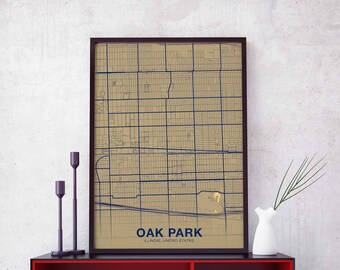 OAK PARK Illinois IL usa map poster color Hometown City Print Modern Home Decor Office Decoration Wall Art Dorm Bedroom Gift