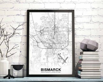 BISMARCK North Dakota ND map poster black white Hometown City Print Modern Home Decor Office Decoration Wall Art Dorm Bedroom Gift