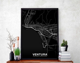 VENTURA California CA USA map poster black white Hometown City Print Modern Home Decor Office Decoration Wall Art Dorm Bedroom Gift