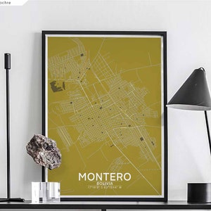 MONTERO Bolivien Karte Poster schwarz weiß Wand Dekor Design modern skandinavisch minimalistisch nordisch Einweihungsparty Reise Schlafzimmer