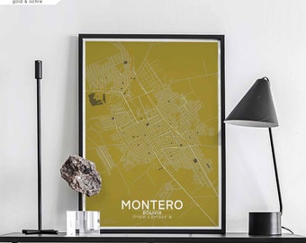 MONTERO Bolivia map poster black white wall decor design modern scandinavian minimal nordic housewarming travel bedroom