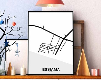 ESSIAMA Ghana map poster black white Hometown City Print Modern Home Decor Office Decoration Wall Art Dorm Bedroom Gift