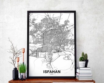 ISFAHAN Iran map poster Hometown City Print Modern Home Decor Office Decoration Wall Art Dorm Bedroom Gift
