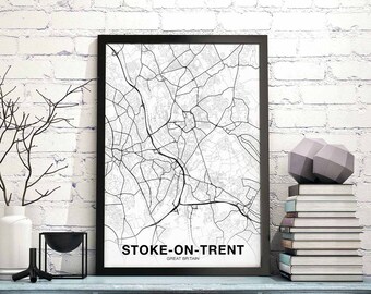 STOKE-ON-TRENT Great Britain uk map poster black white Hometown City Print Modern Home Decor Office Decoration Wall Art Dorm Bedroom Gift