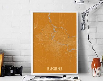 EUGENE Oregon OR USA poster color Hometown City Print Modern Home Decor Office Decoration Wall Art Dorm Bedroom Gift