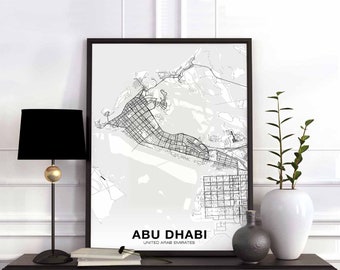 ABU DHABI United Arab Emirates map poster black white Hometown City Print Modern Home Decor Office Decoration Wall Art Dorm Bedroom Gift