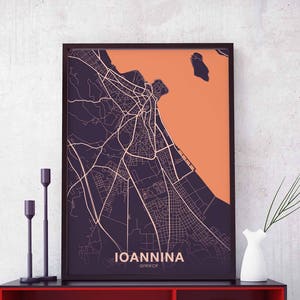 Póster con mapa de Grecia de IOANNINA, impresión de ciudad natal en color, decoración moderna para el hogar, decoración de oficina, arte de pared, dormitorio, regalo