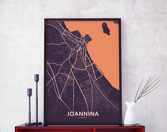 IOANNINA Greece map poster color Hometown City Print Modern Home Decor Office Decoration Wall Art Dorm Bedroom Gift
