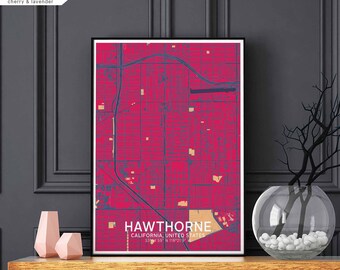 HAWTHORNE California usa map poster black white Hometown City Print Modern Home Decor Office Decoration Wall Art Dorm Bedroom Gift