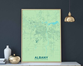 ALBANY Georgia GA US map poster color Hometown City Print Modern Home Decor Office Decoration Wall Art Dorm Bedroom Gift
