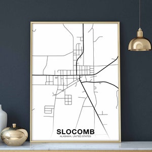 SLOCOMB Alabama AL USA kaart poster zwart wit woonplaats stad print modern interieur kantoordecoratie kunst aan de muur slaapzaal slaapkamer cadeau