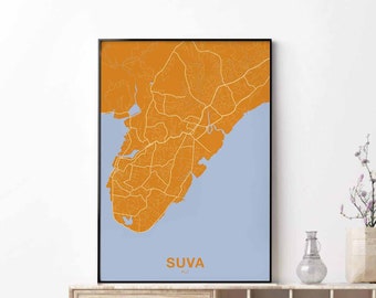 SUVA Fiji brick red poster Hometown City Print Modern Home Decor Office Decoration Wall Art Dorm Bedroom Gift