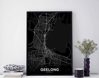 GEELONG Australia map poster black white Hometown City Print Modern Home Decor Office Decoration Wall Art Dorm Bedroom Gift