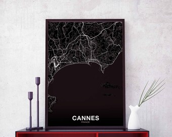 CANNES France map poster black white Hometown City Print Modern Home Decor Office Decoration Wall Art Dorm Bedroom Gift