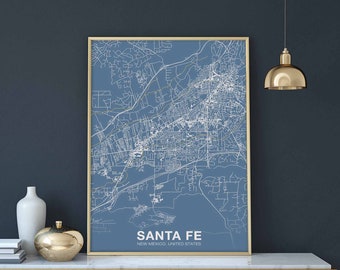 SANTA FE New Mexico NM usa poster color Hometown City Print Modern Home Decor Office Decoration Wall Art Dorm Bedroom Gift