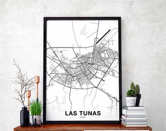 LAS TUNAS Cuba map poster black white  Hometown City Print Modern Home Decor Office Decoration Wall Art Dorm Bedroom Gift