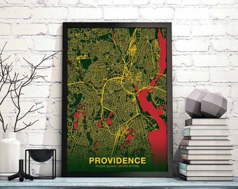PROVIDENCE Rhode Island RI US map poster color Hometown City Print Modern Home Decor Office Decoration Wall Art Dorm Bedroom Gift