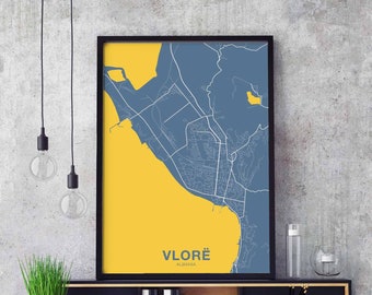 VLORE Albania map poster color Hometown City Print Modern Home Decor Office Decoration Wall Art Dorm Bedroom Gift