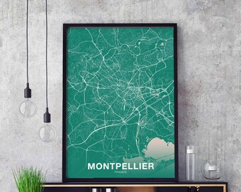 MONTPELLIER France map poster colors Hometown City Print Modern Home Decor Office Decoration Wall Art Dorm Bedroom Gift
