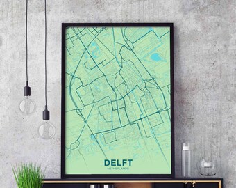 DELFT Netherlands poster color Hometown City Print Modern Home Decor Office Decoration Wall Art Dorm Bedroom Gift