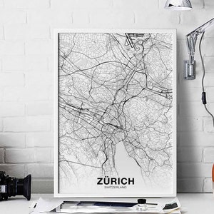 ZURICH Switzerland map poster black white Hometown City Print Modern Home Decor Office Decoration Wall Art Dorm Bedroom Gift