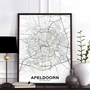 APELDOORN pays-bas carte affiche noir blanc ville natale ville impression moderne décor à la maison bureau décoration mur art dortoir chambre cadeau