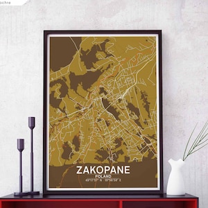 ZAKOPANE pologne carte affiche noir blanc ville natale ville impression moderne décor à la maison bureau décoration mur art dortoir chambre cadeau