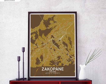 ZAKOPANE Poland map poster black white Hometown City Print Modern Home Decor Office Decoration Wall Art Dorm Bedroom Gift