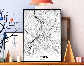 SIEGEN Germany map poster black white Hometown City Print Modern Home Decor Office Decoration Wall Art Dorm Bedroom Gift