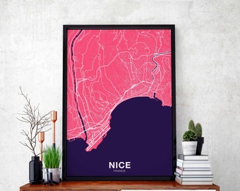 NICE France map poster colors Hometown City Print Modern Home Decor Office Decoration Wall Art Dorm Bedroom Gift