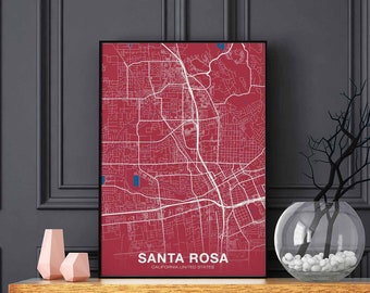 SANTA ROSA California CA usa poster color Hometown City Print Modern Home Decor Office Decoration Wall Art Dorm Bedroom Gift