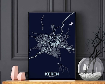 KEREN Eritrea Night Blue poster black white Hometown City Print Modern Home Decor Office Decoration Wall Art Dorm Bedroom Gift